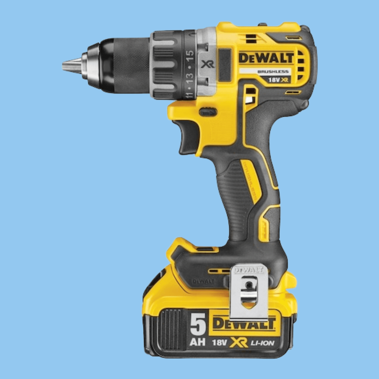 DeWalt 18V Brushless Compact Drill Driver, 2 x 5.0Ah batteries, charger and kit box